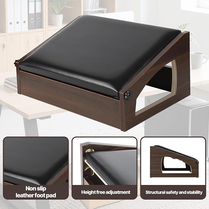 Ergonomic Foot Rest, 4 Adjustable Height Foot Stool,Footrest Under Desk, Flip Over Office Desk Foot Rest, Improving Posture, Promoting Blood Circulation(Espresso)