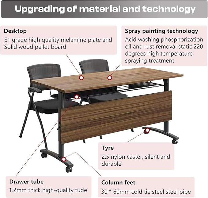 Folding Conference Table,Mobile Conference Room Tables Rolling Meeting Table with Caster Wheels,Flip Top Mobile Training Table,Foldable Rectangle Seminar Tables for Office,Classr (6pack, 70.8in)