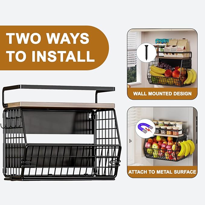 Magnetic Shelf for Fridge,Onion and Potato Spice Snacks Fruit and Vegetable Storage and Organizer,Wire Basket for Pantry,Kitchen Countertop,RV and Laundry