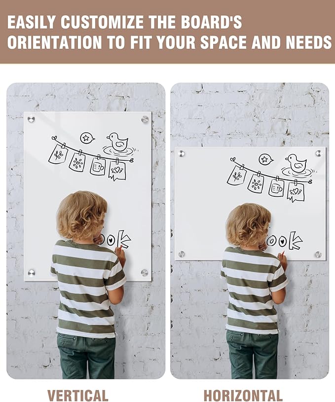 Magnetic Glass Whiteboard,24"x18" Wall Mounted Frameless Dry Erase Board for Office, Home & School Ultra White