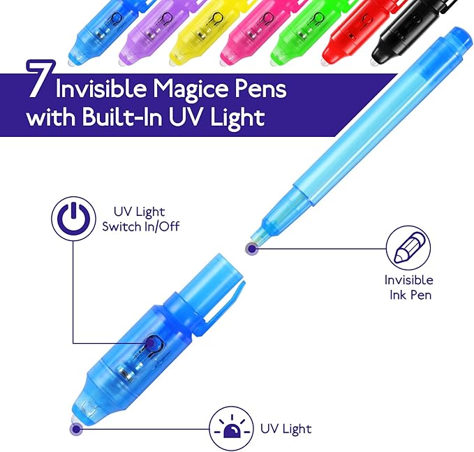 36PCS Invisible Ink Pens with UV Light, Spy Pens with Animal Cards & Goodie Bags, Party Favors for Kids 8-12, Classroom Prizes, Stocking Stuffers