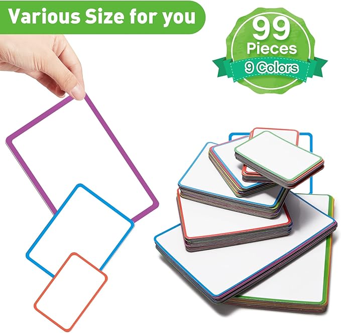 99 Pcs Magnetic Dry Erase Labels Reusable Name Magnets for Classroom Whiteboard 3 Sizes Colored Magnetic Blank Cards for Office Home Kitchen Fridge(Colorful)