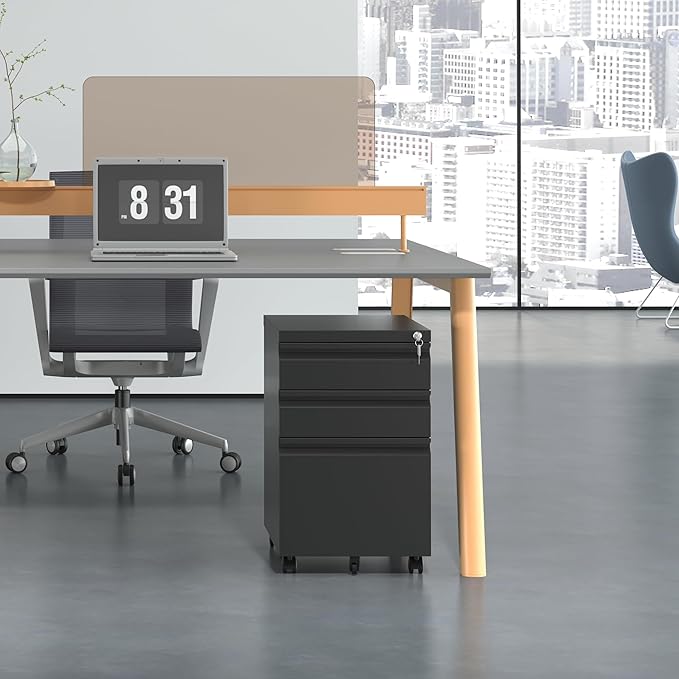 3 Drawer Mobile File Cabinet, Filing Cabinet Home Office for Letter, Legal Size, Fully Assembled Under Desk File Cabinet, Black