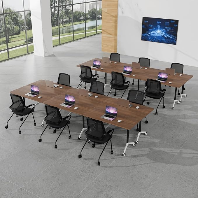 Conference Room Table with Flip-Top Design for Dynamic Meetings, Business Table Computer Desk with Heavy-Duty Frame,Foldable Seminar Meeting Tables for Home Office (6, A, 55.1IN)