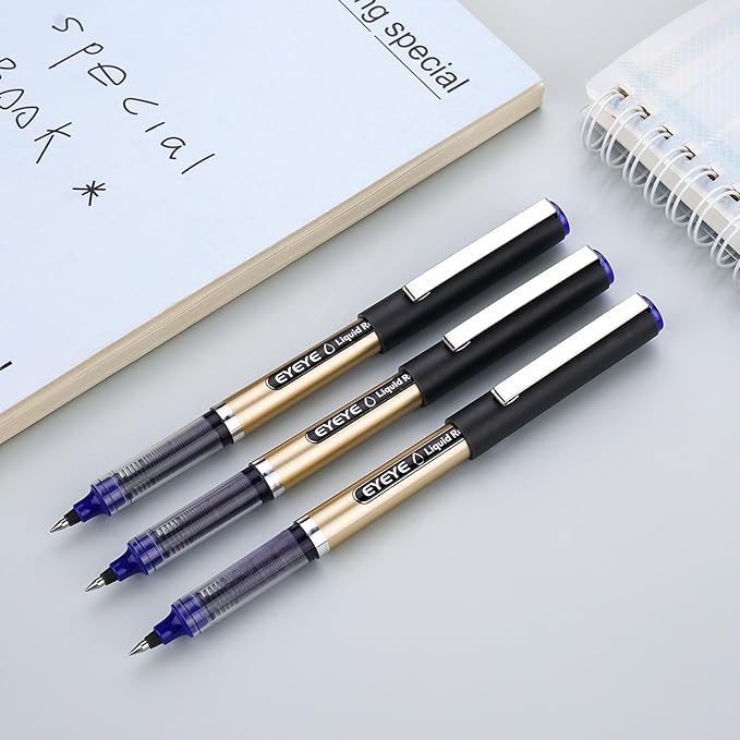 EYEYE 12 Pack 0.5mm Extra Fine Point Black Pens, Quick Dry Liquid Ink Rollerball Pens, Smooth Writing Fine Tip for Journaling, Note Taking, Office & School Supplies
