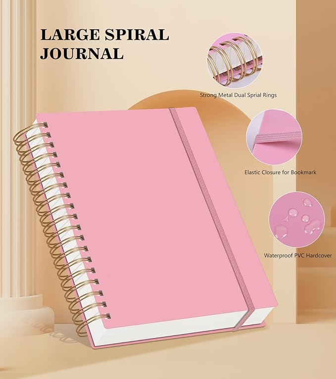 Pink Spiral Notebook Journal,360 Pages College Ruled Notebook, Lined Thick Journals for Women Men,A5 Thick Spiral Journal for Writing,100GSM Paper, Spiral Notebooks for Work School 5.5"x8.5"
