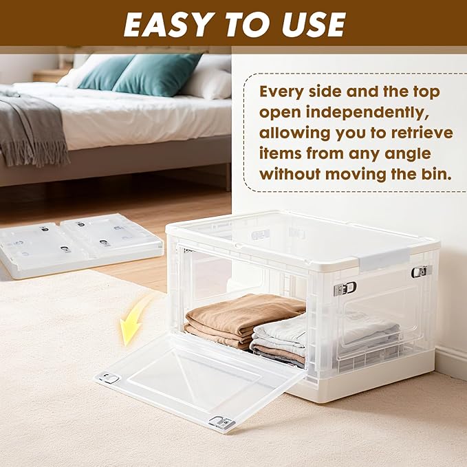 72 QT Clear Storage Bin with 5-Sided Open Lid, Stackable Plastic Storage Bins For Bedroom, Living Room, Office, Multifunctional Foldable Storage Box For Clothes, Office, Supplies, Snacks