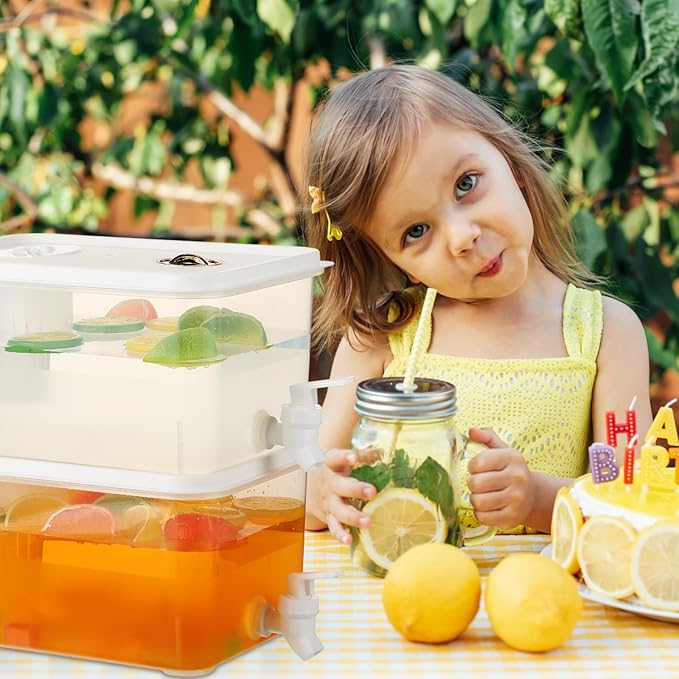 Domensi 2 Pack 1.5 Gallon Drink Dispenser for Fridge with Spigot Water Dispenser Leak Proof Lids Filter Screen Beverage Juice Container Sealed Plastic Lemonade Milk Cold Hot Drink Tea Jug for Party