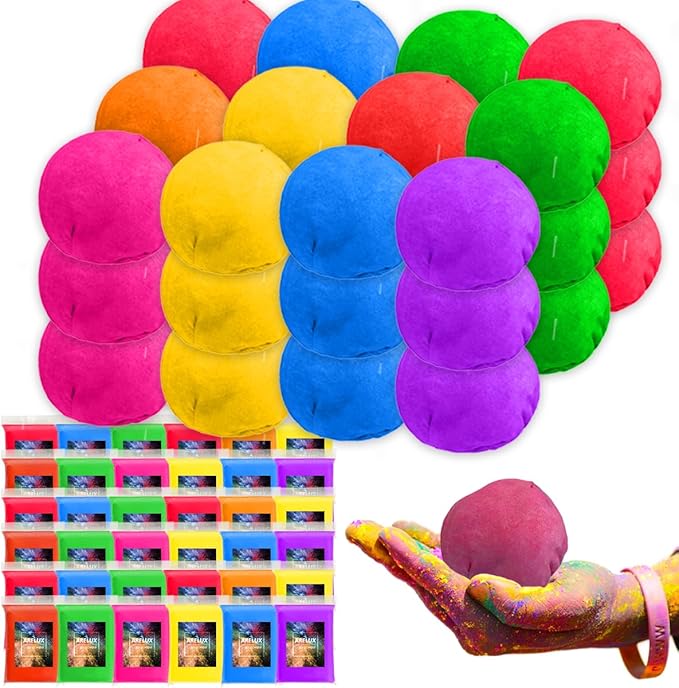 ARELUX Holi Powder Color Run Powder Balls 36 Pack 80g Each Natural, Throwing Balls of Washable Chalk Powder Paint for Color War, Rangoli, Fun Run, Party & Festival