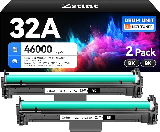32A CF232A Drum Unit(Not Toner Black 2-Pack Replacement for HP 32A CF232A Imaging Drum Laserjet Pro MFP M227fdn M227fdw M227sdn M203dn M203dw M118dw M148dw M148fdw M149fdw M203 M206 M227 M230 Printer