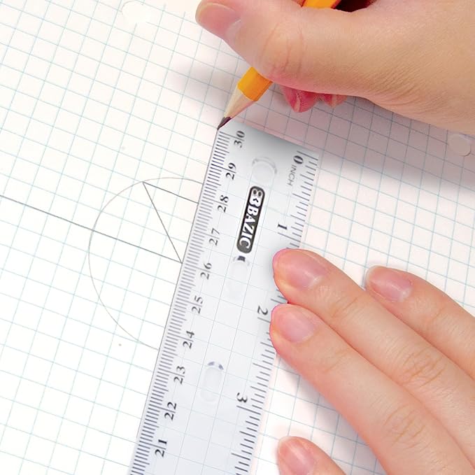 BAZIC Plastic Clear Rulers 12 inch (30cm), Inches Centimeter Metric Ruler Measuring Long Ruler, Straight Edge Ruler for Students School Supplies, 4-Pack
