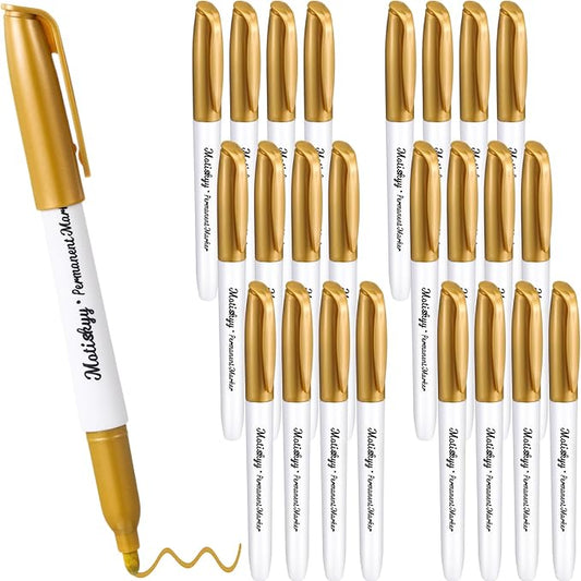 24 Pcs Metallic Permanent Markers Bulk Gold Fine Point Metallic Paint Markers for DIY Crafts, Gift Card Making, Artist Illustration (Gold)