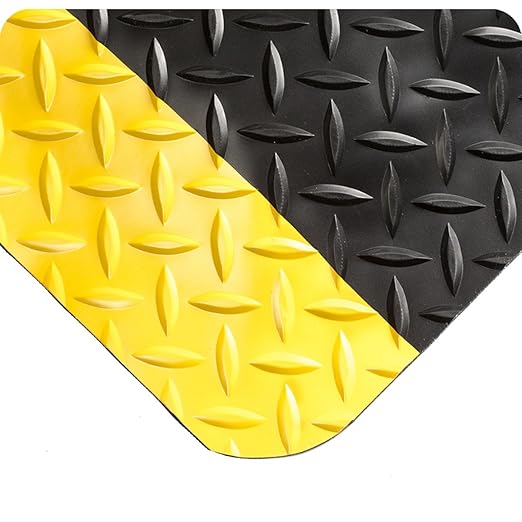 Wearwell 414.1516x5x72BYL Diamond-Plate SpongeCote UltraSoft Mat, 72' Length x 5' Width x 15/16" Thick, Black with Yellow