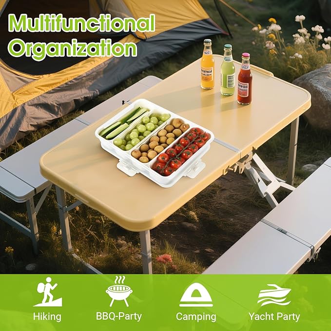 Snackle Box Container,Divided Serving Tray with Lid,4 Compartment Travel Snack Container,Fruit Veggie Tray with Lid for Fridge Fresh Keeping,Multipurpose Storage Box for Picnic,Party,Travel