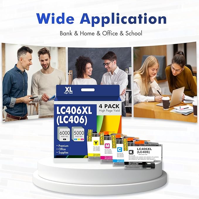 LC406 LC406XL Ink Cartridges for Brother Printer 406XL LC 406 XL for MFC-J4335DW MFC-J5855DW MFC-J6555DW MFC-J4535DW MFC-J6955DW MFC-J4345DW MFC-J5955DW - 4 Pack High Yields Black Cyan Magenta Yellow