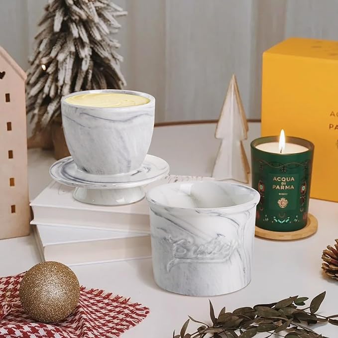 Butter Crock for Counter with Water, French Butter Keeper for Spreadable Butter Marble Ceramic Butter Dish with Lid for Countertop, Butter Container Holder