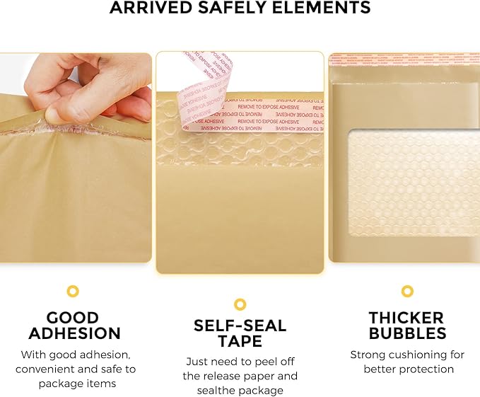 Fuxury Kraft Bubble Mailer 6x10 Inch 50 Pack,Strong Adhesion Padded Envelopes,Self Seal Bubble Envelopes, Waterproof Cushioned Bubble Mailers Packaging for Small Business,Bulk #0 Mailers Brown