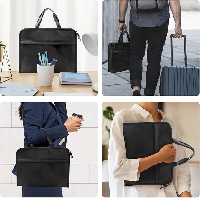 M&G Oxford Zipper Document Bag, Double Layer Waterproof Handle Document Tote Bag for Carrying Paper Documents Books Computer 1 Pack (Black)