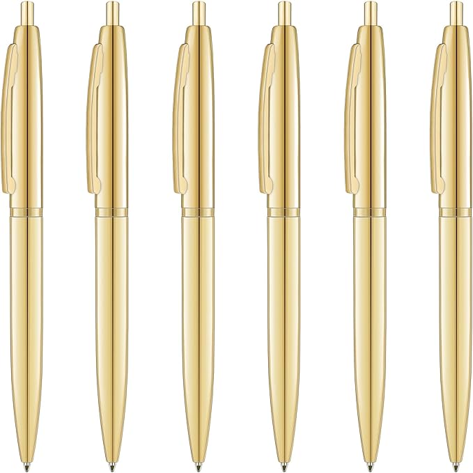 Unibene 6 Pack Gold Click Ballpoint Pens - Black ink Medium Point(1 mm), Metallic Retractable Pen Nice Gift for Business Office Students Teachers Wedding Christmas