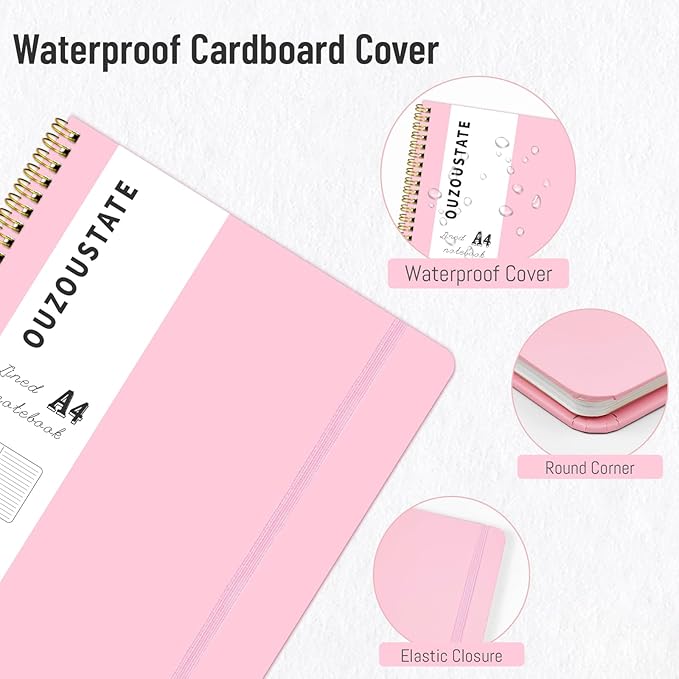 Blue Notebook 8.5" x 11", A4 Lined Spiral Notebook Hardcover College Ruled Notebook for Work, 120 Pages 100GSM Large Thick Writing Journal for Women & Men