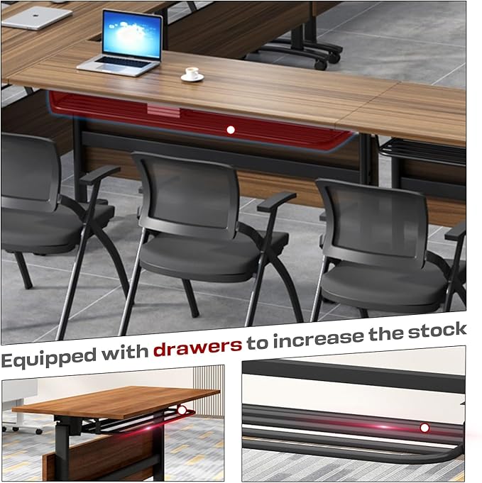 Folding Conference Table,Mobile Conference Room Tables Rolling Meeting Table with Caster Wheels,Flip Top Mobile Training Table,Foldable Rectangle Seminar Tables for Office,Classr (6pack, 70.8in)