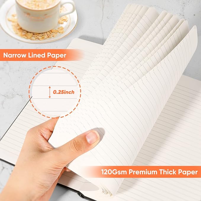 Huhuhero Notebooks Journal, Ruled Notebook, Premium Thick Paper Lined Journal, Black Hardcover Notebook for Office Home School Business Writing Note Taking Journaling, 5"×8.25" (5, Brown)