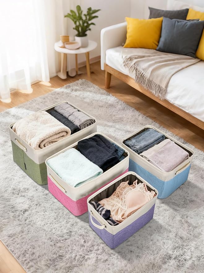 BALEINE 1 Pack Fabric Storage Bins for Shelves, Linen Storage Baskets for Organizing, Decorative Closet Bins for Clothes, Home (Brown, 17''x13''x10.5'')