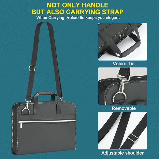 SEEKIND PU Leather Accordion File Organizer with Handle & Strap,12 Pockets Expanding File Folder with Zipper & Labels,Portable Document Organizer File for Letter A4 Files
