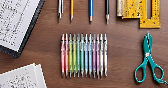 JVPEN Transparent Mechanical Pencils – 0.5 mm Drafting Pencils, Assorted Clear Colors – Smooth Writing, Non-Slip Grip, Built-in Eraser – Ideal for School, Office & Technical Drawing – 12-Pack