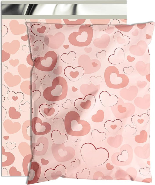 Pink Heart Poly Mailer 14.5x19 Inch 50 Pcs, Waterproof Shipping Bags for Clothing, Tear-Resistant Mailier Bags, Strong Mailing Bags with Self-Seal