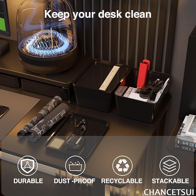 CHANCETSUI Storage Bins With Lids Plastic Containers: Multipurpose Stackable Storage Container Bins With Lid For Home And Office Organization, Small Storage Bin, 2 Pcs 5x7 Storage Container, Black