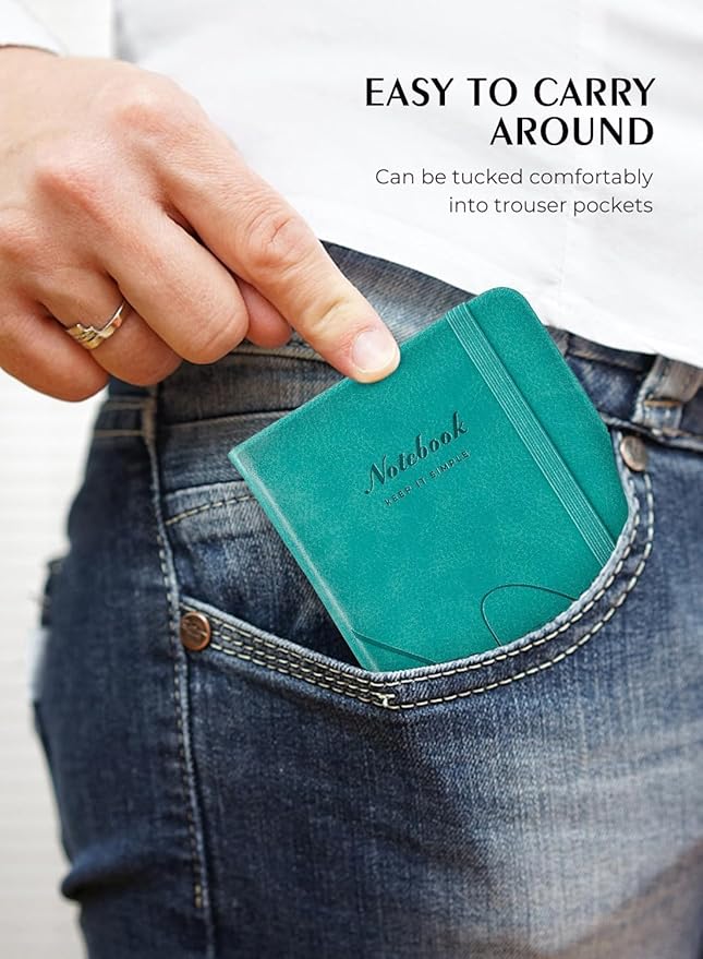 AISBUGUR Pocket Notebook, Small Notebook, 2-Pack Total 320 Pages,3.7" x 5.7" Pocket Notebook (2 Pack, Turquoise Wave)