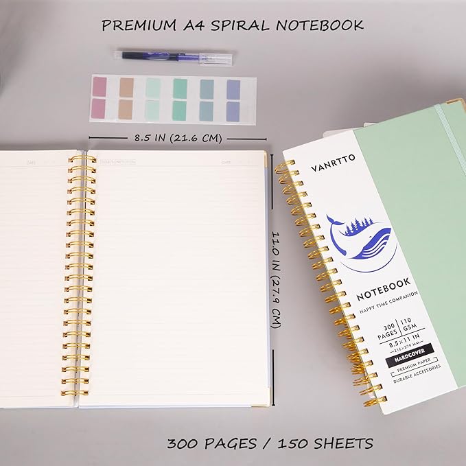 Spiral Notebook, Hardcover 8.5 x 11 IN College Ruled Notebooks, 300 Pages Notebooks for Work and School, 110 GSM Thick Papers Journals for Writing, Office Supplies for Women and Men Pink