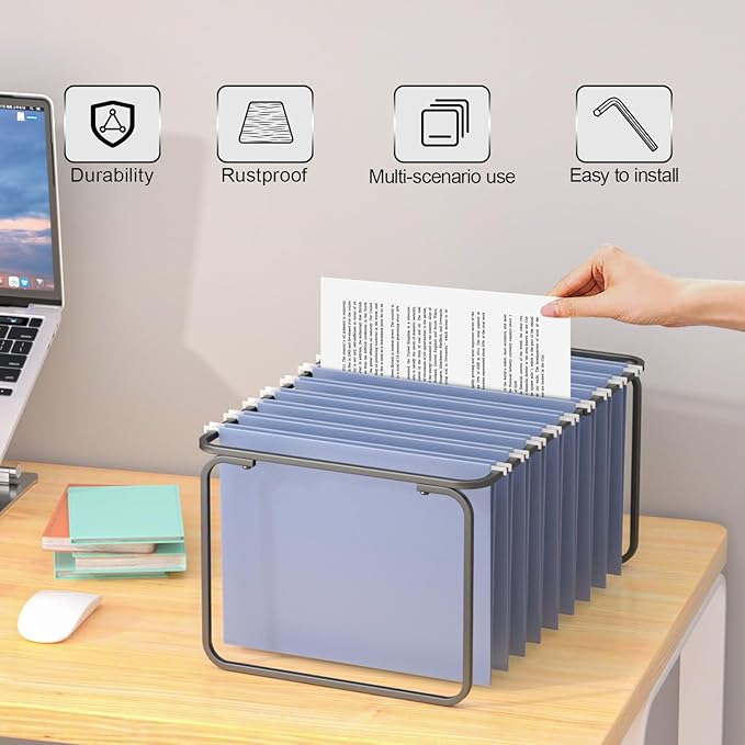Legal/Letter Size Hanging File Folder Frame,Adjustable Length 16 to 25 inches,Heavy Duty Steel File Cabinet/Drawer Organizer Insert,Hanging Folder Holder for Desktop,12.598" W X 9.45" H,1 Pack