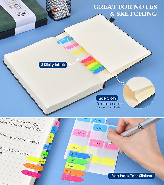 A4 Lined Journal Notebook,365 Page Large Leather Journals for Writing Women Men,Hardcover Notebook with 100Gsm Thick Pages for Travel,Work,School,College Ruled, Daily Diary (8.5" x 11.4")