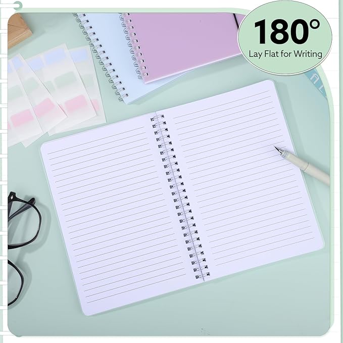 3 Pcs Spiral Notebook 5.9x8.3, 140 Pages Small Notebook for Women A5 College Ruled Journals Cute Notebooks with Large Pockets and Index Stickers for Home School Office Use(Purple, Green, Blue)