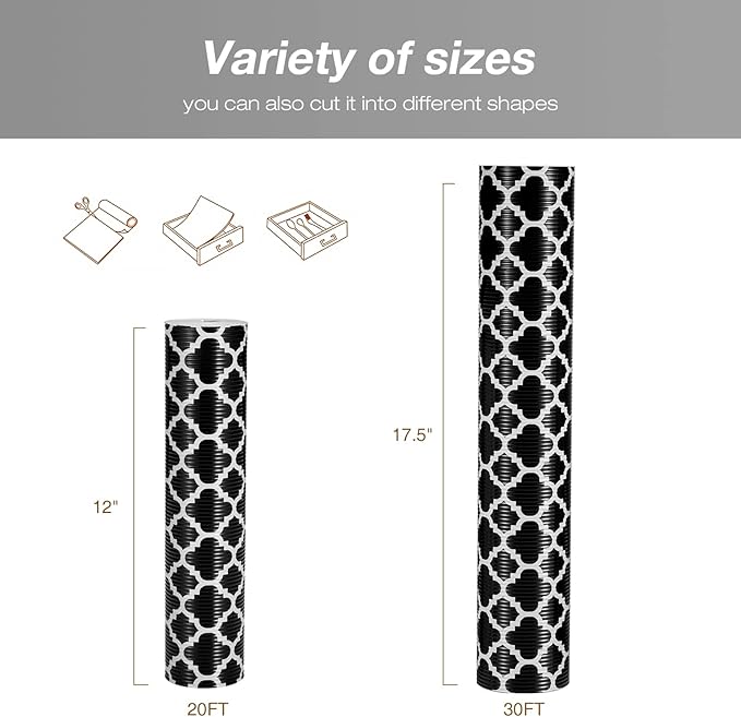 Glotoch Shelf Liners for Kitchen Cabinets 17.5” x 30 ft, Non Slip Drawer Liner, Waterproof Cabinet Liner for Wire/Pantry/Closet/Dresser-Non Adhesive, Heavy Duty, Quatrefoil, Black&White
