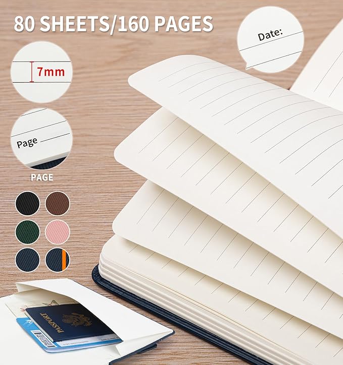 Lined Journal Notebook for Work, A5 Leather Notebook with Pen Holder, 100GSM/160 Pages Thick Paper, Daily Journals for Writing, School, Note Taking, Business, Travel, College Ruled