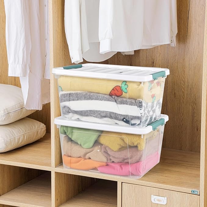 6 Pack 35 Quarts Large Storage Bin with Lid, Clear Plastic Latching Boxes