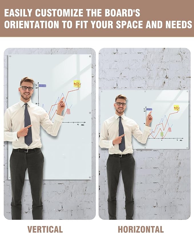 Magnetic Glass Whiteboard,72"x48" Wall Mounted Frameless Dry Erase Board for Office, Home & School White
