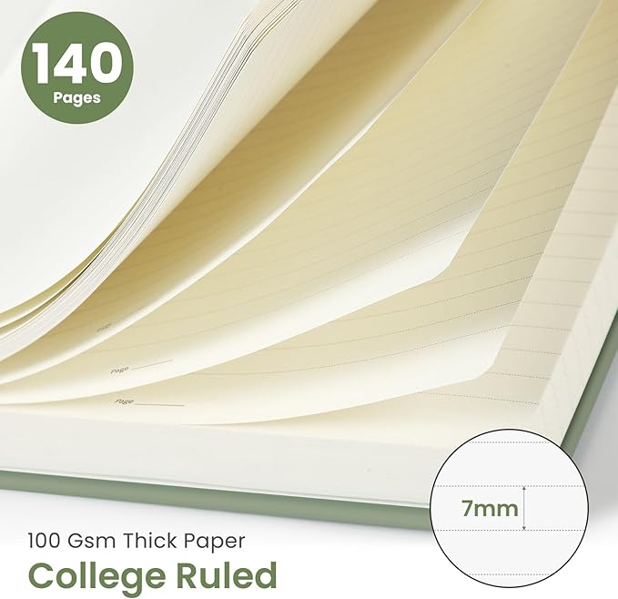 Taja Lined Spiral Journal Notebook for Work, 6 Pack, 140 Pages, College Ruled Hardcover Notebook Journal for Women, 6 Pcs, Journals for Writing, A5(6"x8") - Green