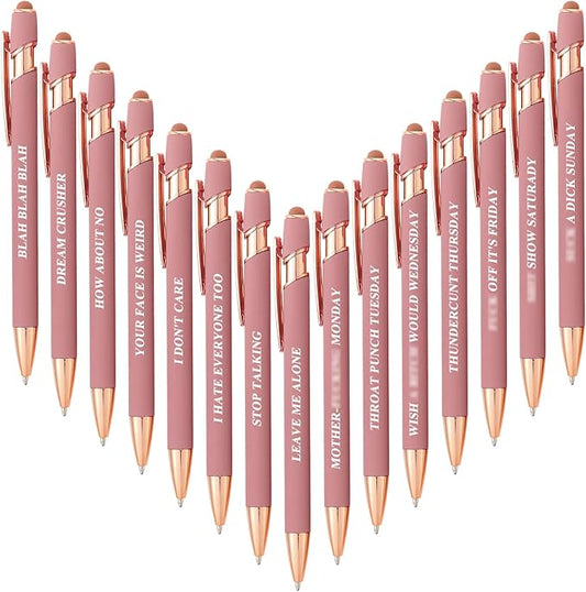 Aozora 15 Pack Ballpoint Pens Smooth Writing 2-in-1 Stylus Retractable Ballpoint Pen with Stylus tip, Office Decor Metal Stylus Pen for Touch Screens, 1.0 mm Black Ink (Funny-Rose Gold)