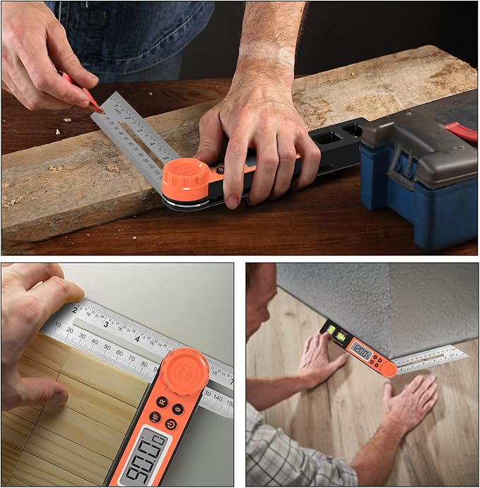 Digital Angle Finder Protractor 0-360 Degree T-Bevel Gauge & Protractor with Horizontal Vertical Bubble & Full LCD Display for Woodworking, Metalworking, Construction