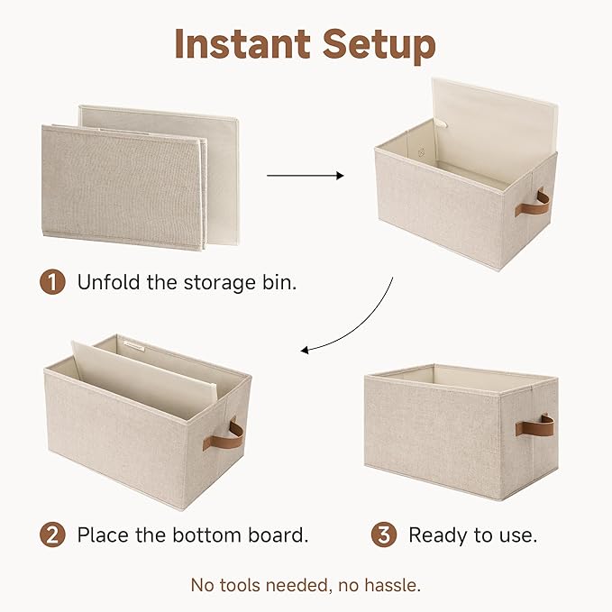 SroageWorks Storage Baskets for Shelves, Foldable Fabric Closet Storage Bins with Handles, Clothes Organizer Laundry Baskets, Brown & Beige, 3-Pack, Large