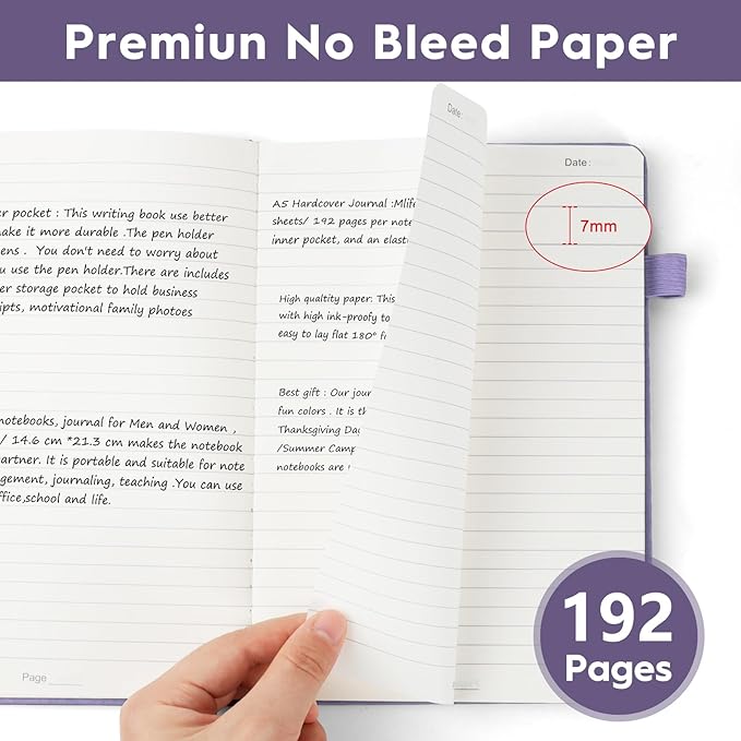 A5 Lined Journal Notebooks for Work, 192 Pages, Medium 5.7 x 8.3inch, College Ruled, Vegan Leather Hardcover Journals for Women Men,3 Pack