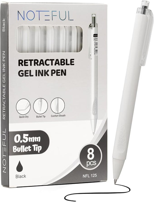Retractable Click Gel Pens For Journaling, Smooth Writing, Black Gel Ink Fine Point Pen (0.5 mm), Pack of 8 (Black, 1 Count (Pack of 8))