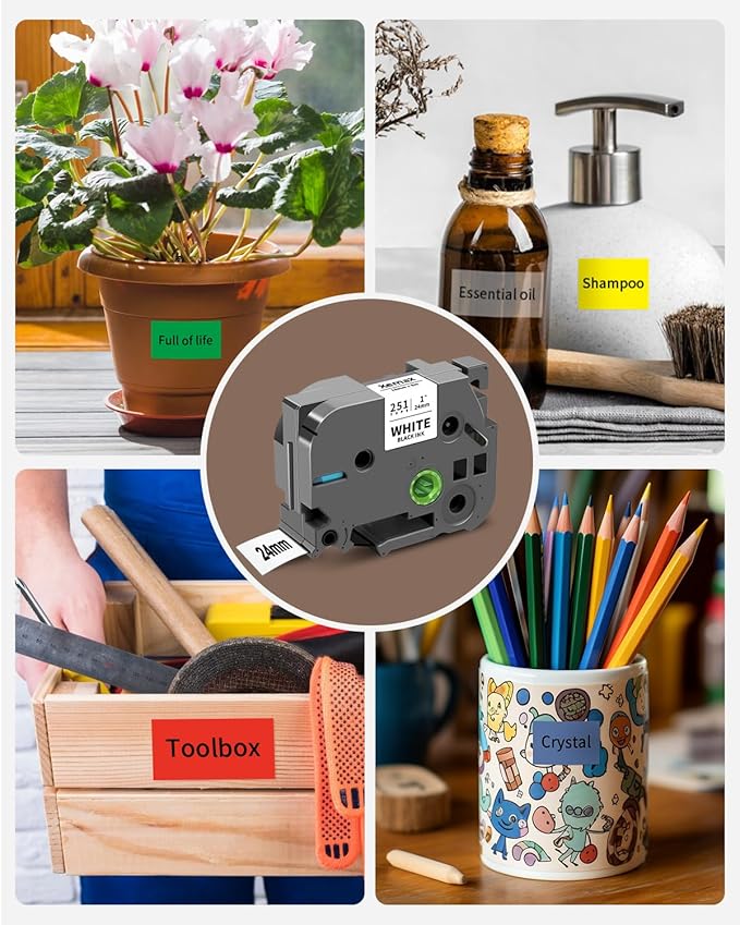 Multi-Color Tze 24mm 0.94" Label Tape Compatible for Brother P Touch Tz Tape Laminated 1 Inch Refills for PTouch PT-D600 PT-D610BT PT-P710BT PTP750W, White/Clear/Red/Blue/Yellow/Green, 6 Pack