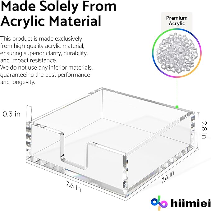 HIIMIEI Acrylic Napkin Holder for Table: Square Cocktail Napkin Dispenser, Flat Guest Towel Holder Tray, Disposable Hand Towel for Bathroom, Kitchen, Bar, Dinner, Party(Clear)