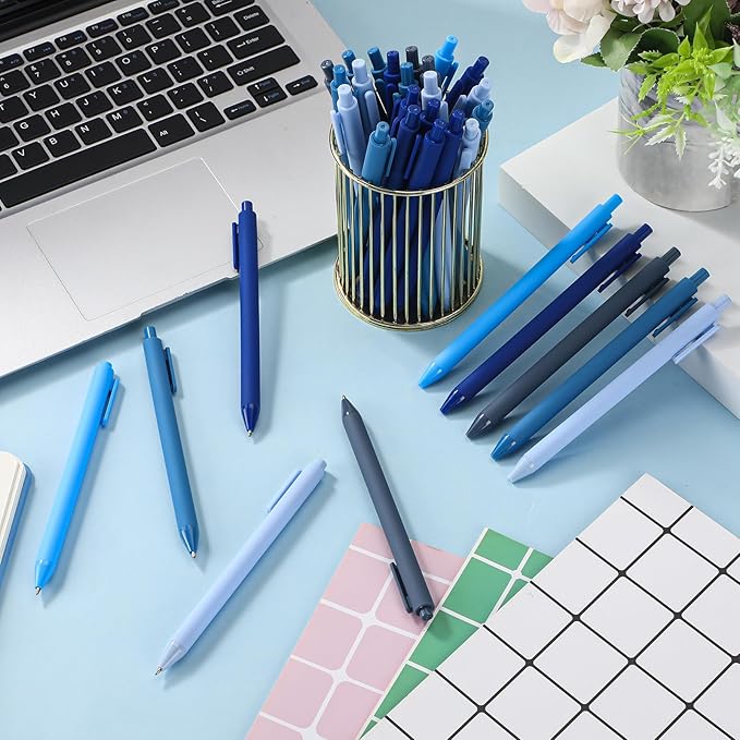 50 Pcs Ballpoint Pens Bulk Retractable Writing 1. 0 mm Black Ink Cute Pens Smooth Writing Color Fancy Gift for Teacher Student Employee Office School Home Baby Shower Supplies (Blue Series)