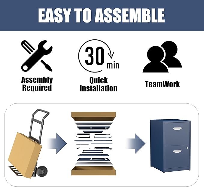 2 Drawer File Cabinet, Metal Two Drawer Vertical File Cabinets with Lock, 18" D Storage Filing Cabinet for Home Office, Steel Light Duty Storage for Letter-Size Files, Blue, Assembly Required